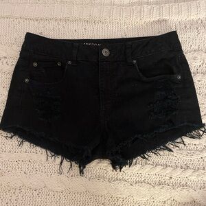 Black Distressed Denim Shorts